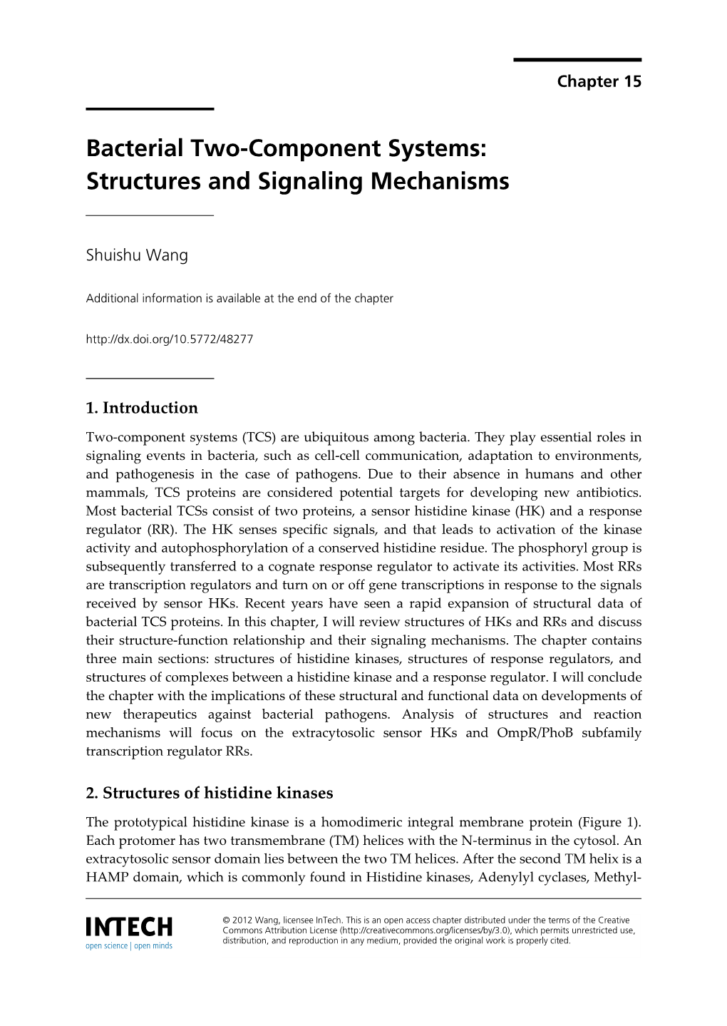 Bacterial Two-Component Systems: Structures and Signaling Mechanisms