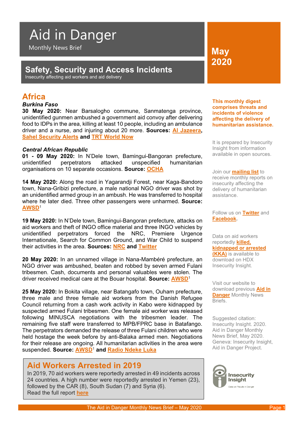 The Aid in Danger Monthly News Brief