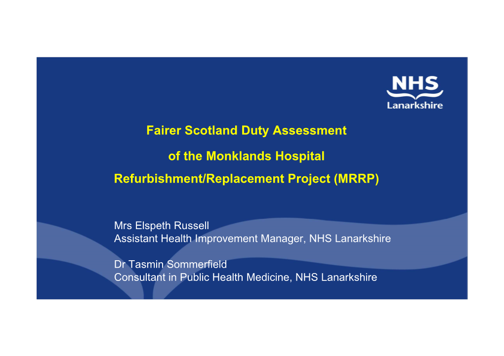 Fairer Scotland Duty Assessment of the Monklands