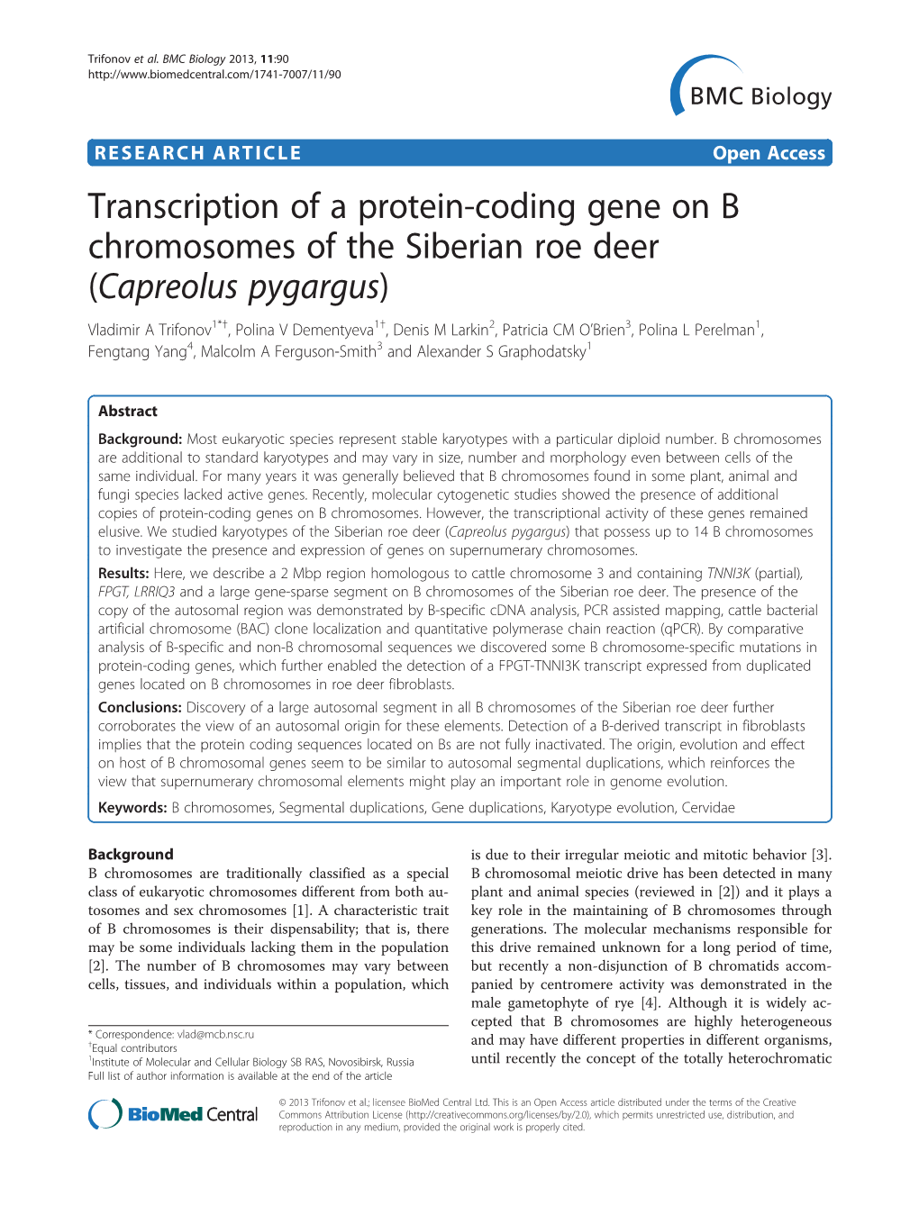 Transcription of a Protein-Coding Gene on B Chromosomes of the Siberian