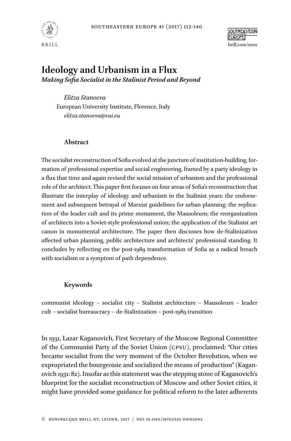 Ideology and Urbanism in a Flux Making Sofia Socialist in the Stalinist Period and Beyond