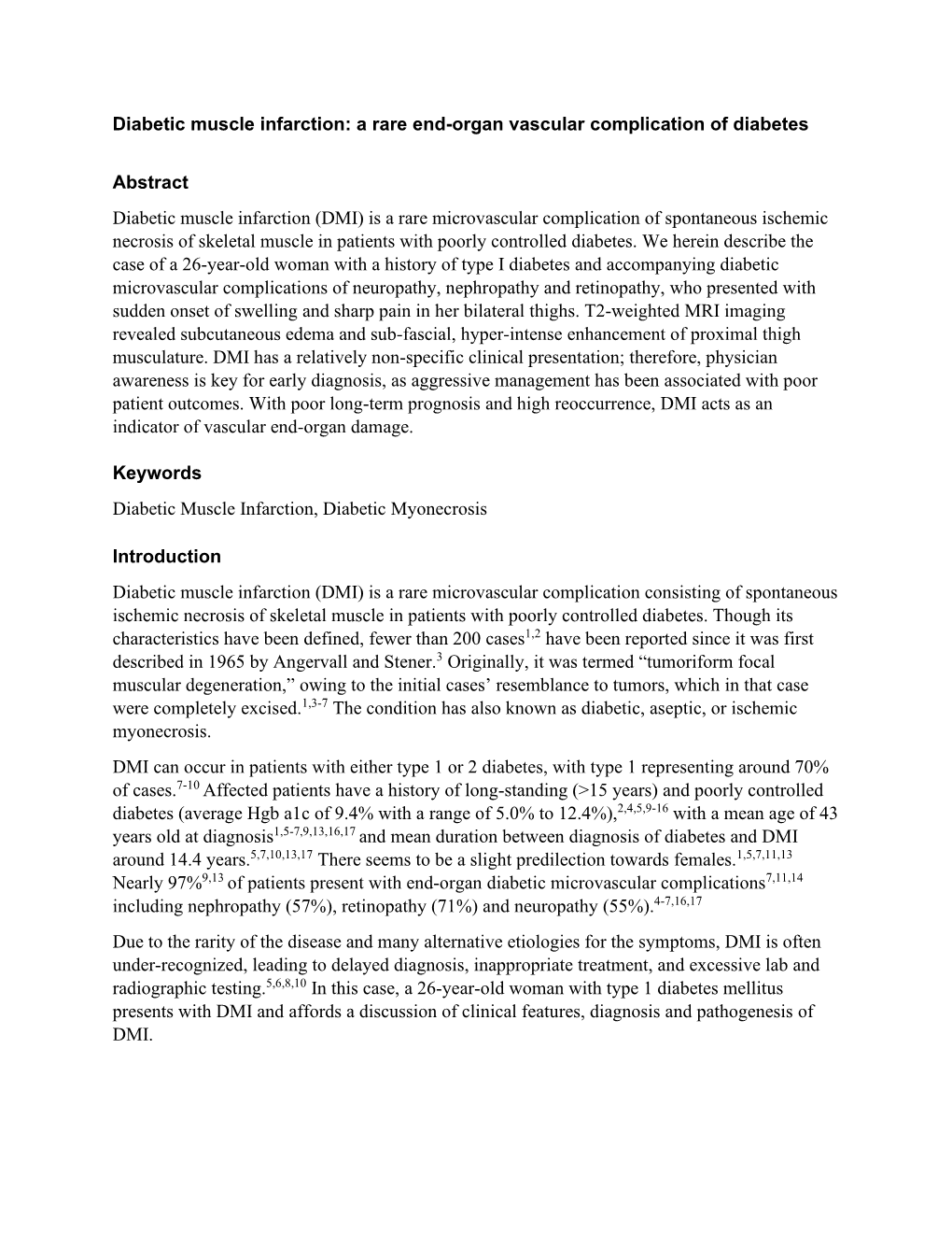 Diabetic Muscle Infarction: a Rare End-Organ Vascular Complication of Diabetes