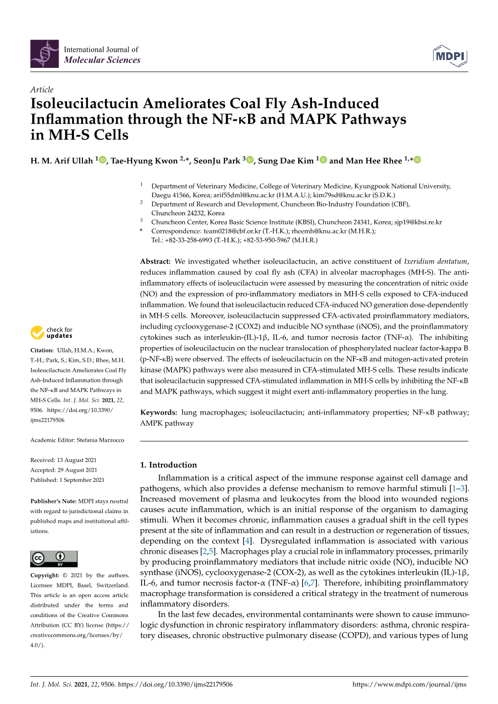 Isoleucilactucin Ameliorates Coal Fly Ash-Induced Inflammation Through