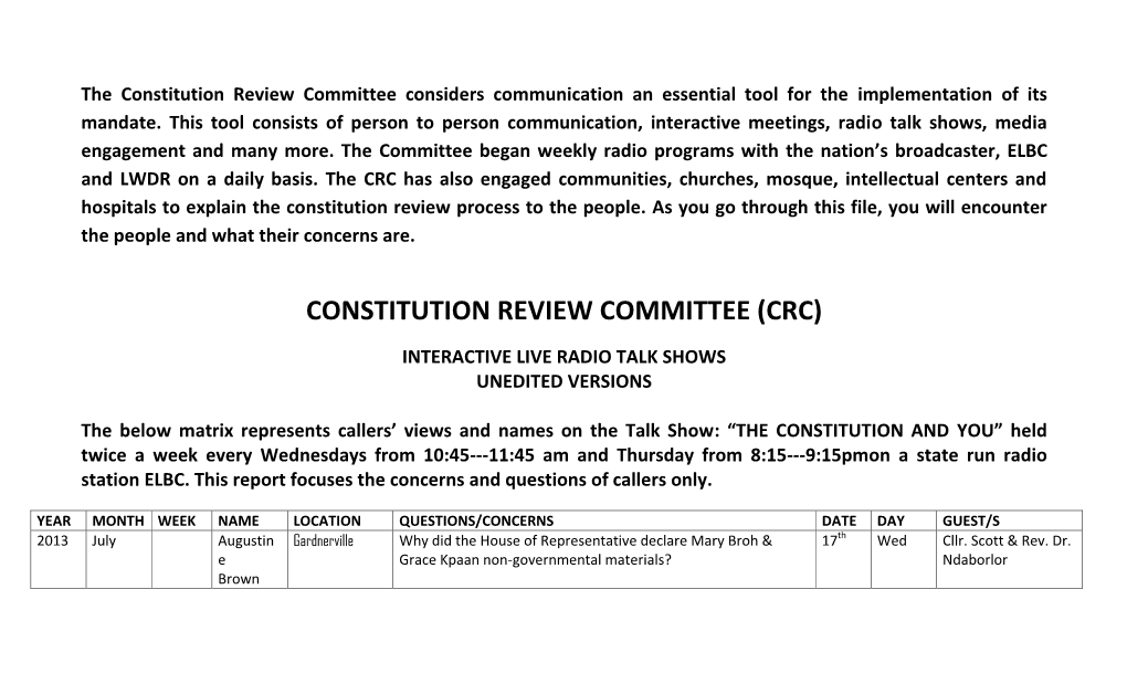 Constitution Review Committee (Crc)