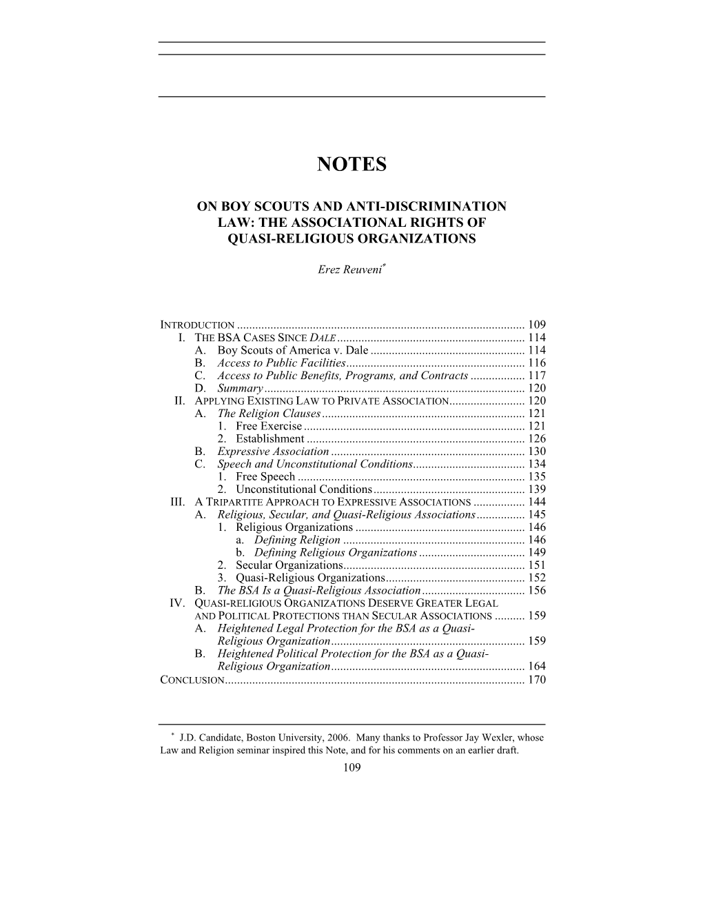 On Boy Scouts and Anti-Discrimination Law: the Associational Rights of Quasi-Religious Organizations