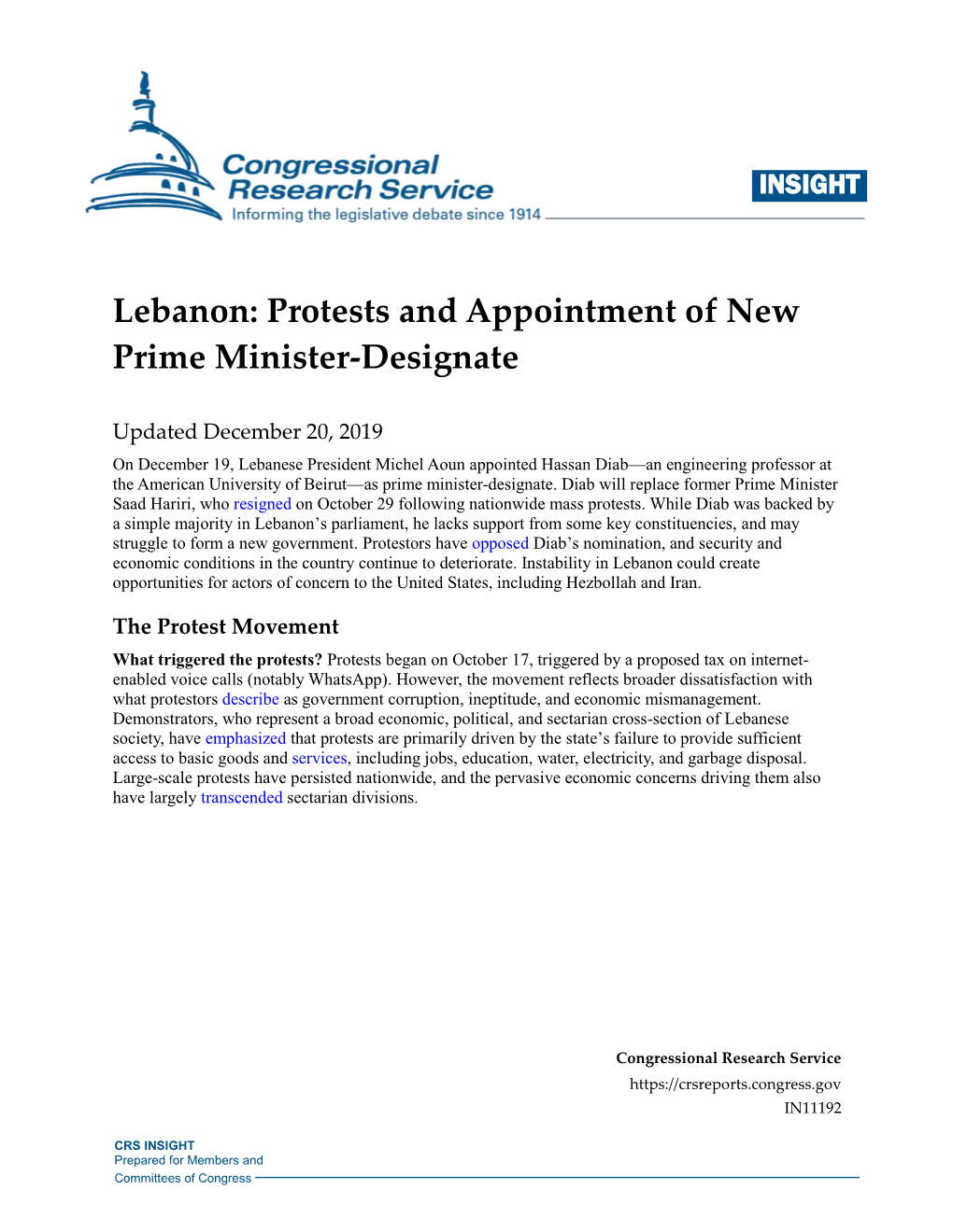 Lebanon: Protests and Appointment of New Prime Minister-Designate