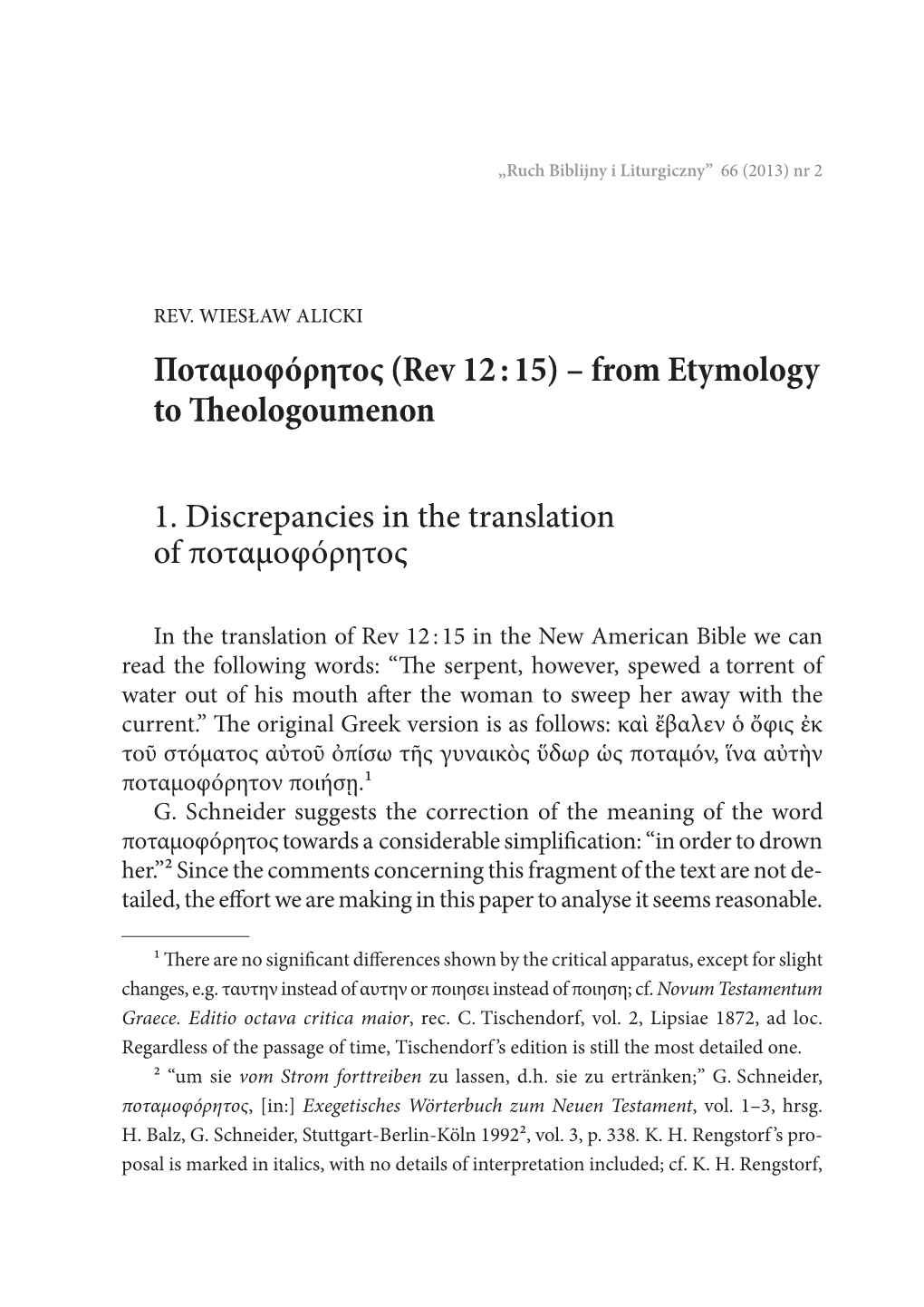 (Rev 12 : 15) – from Etymology to Theologoumenon