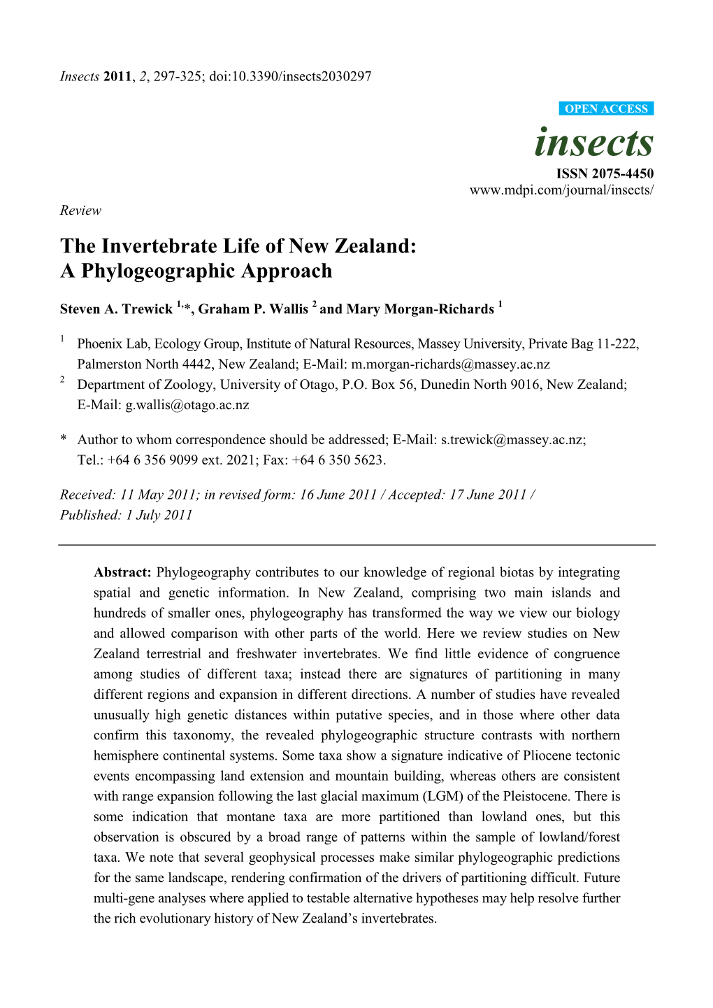 The Invertebrate Life of New Zealand: a Phylogeographic Approach