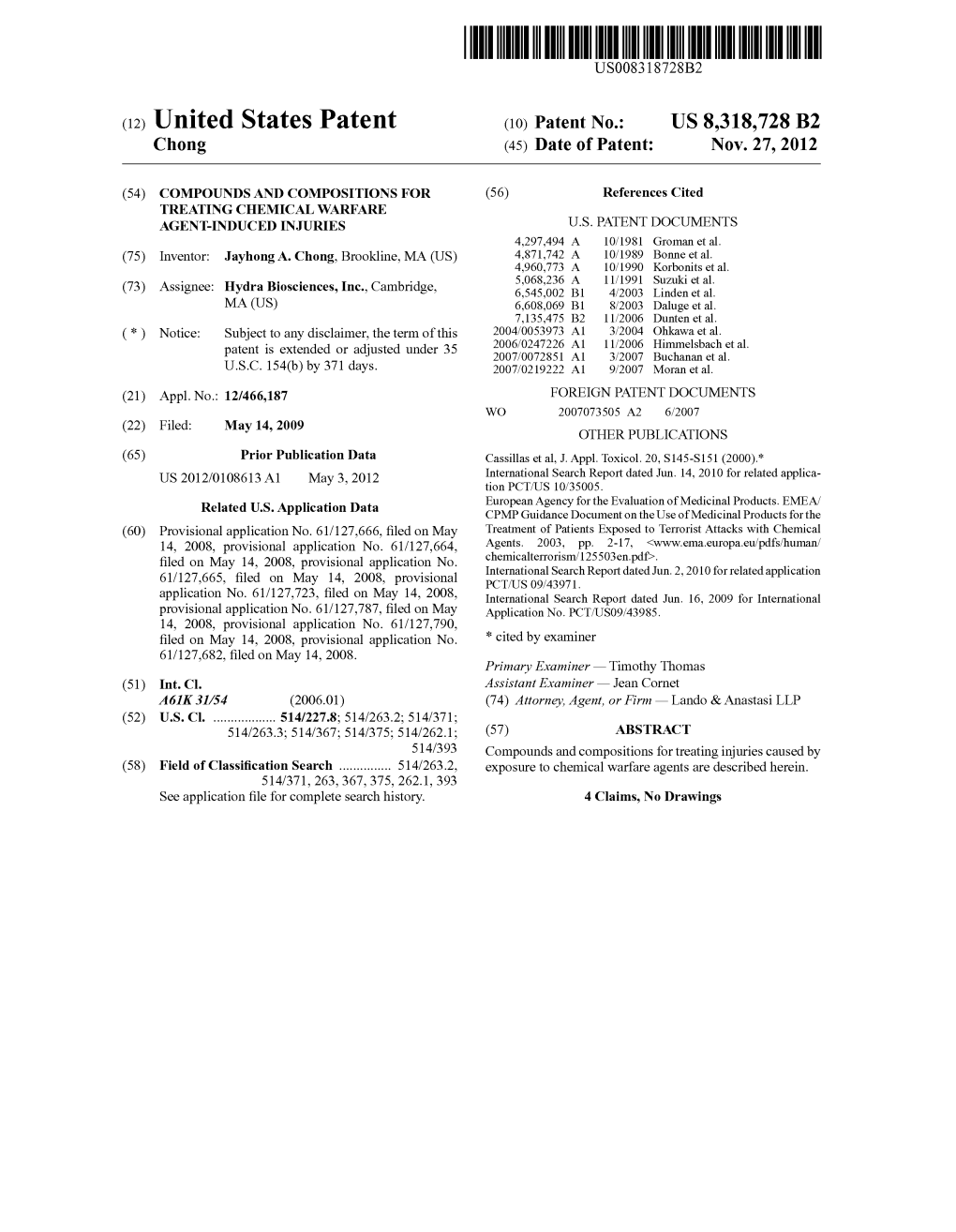 (12) United States Patent (10) Patent No.: US 8,318,728 B2 Chong (45) Date of Patent: Nov