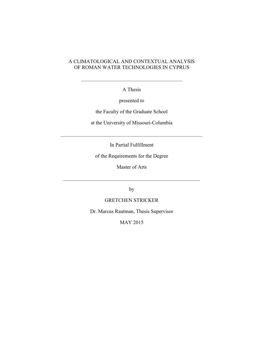 A Climatological and Contextual Analysis of Roman Water Technologies in Cyprus