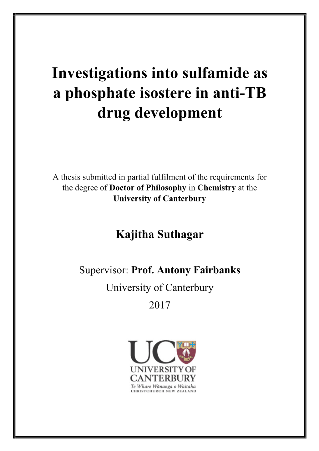 Investigations Into Sulfamide As a Phosphate Isostere in Anti-TB Drug Development