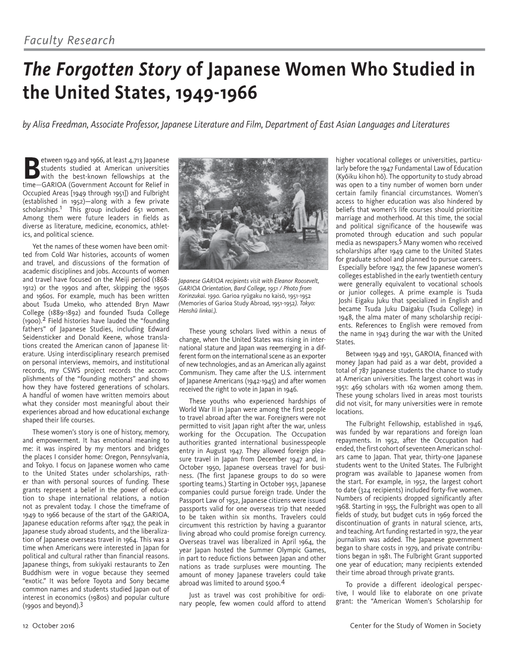 The Forgotten Story of Japanese Women Who Studied in the United States, 1949-1966