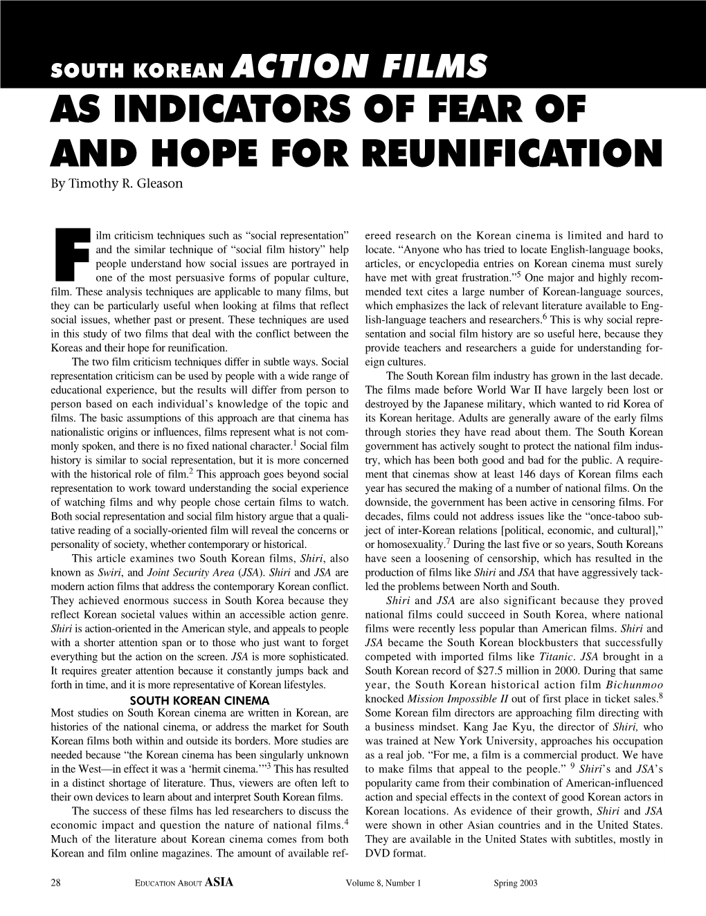 AS INDICATORS of FEAR of and HOPE for REUNIFICATION by Timothy R