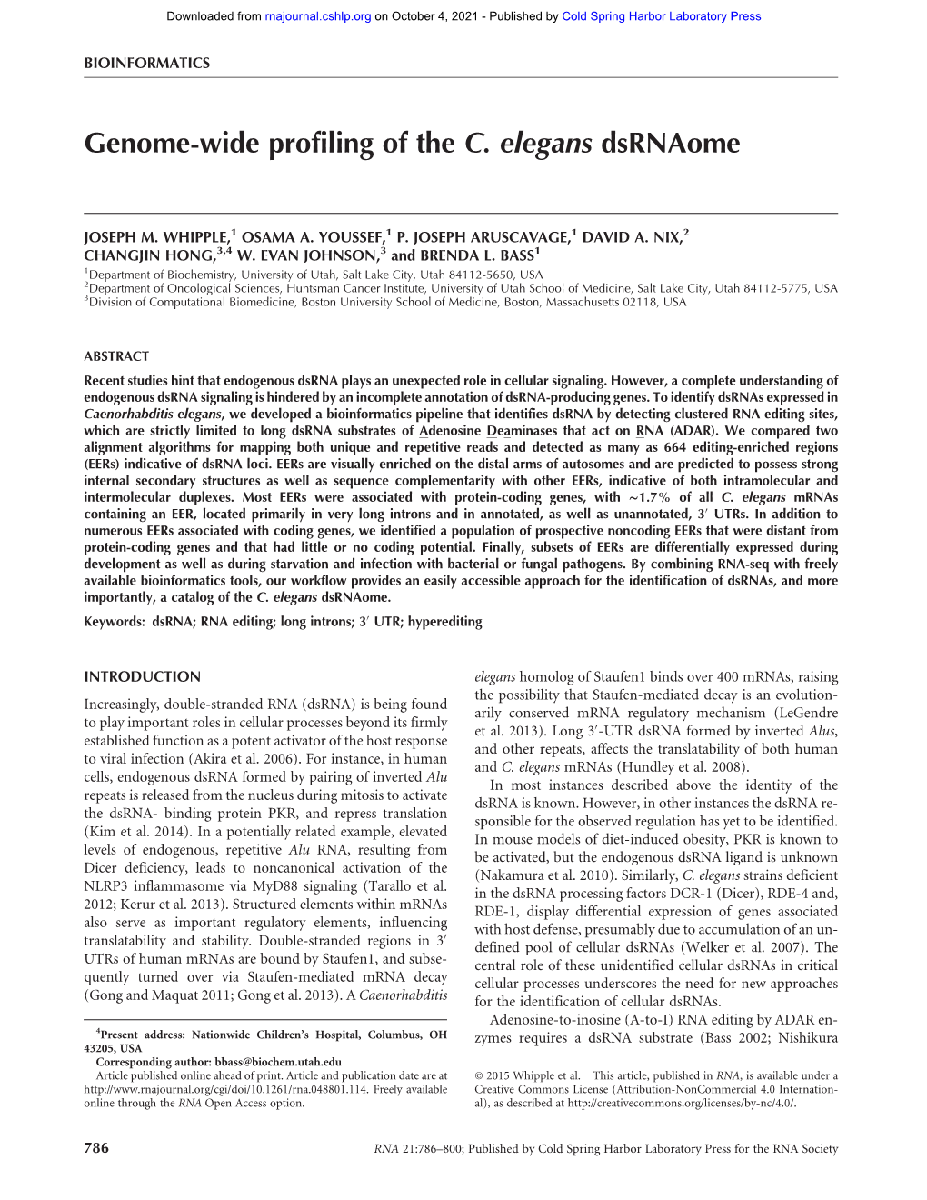 Genome-Wide Profiling of the C. Elegans Dsrnaome