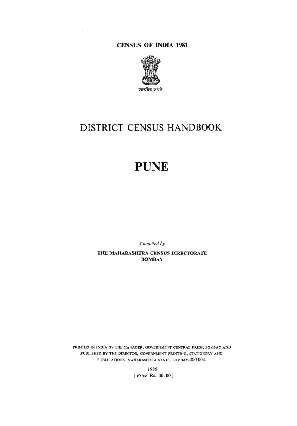 District Census Handbook, Pune