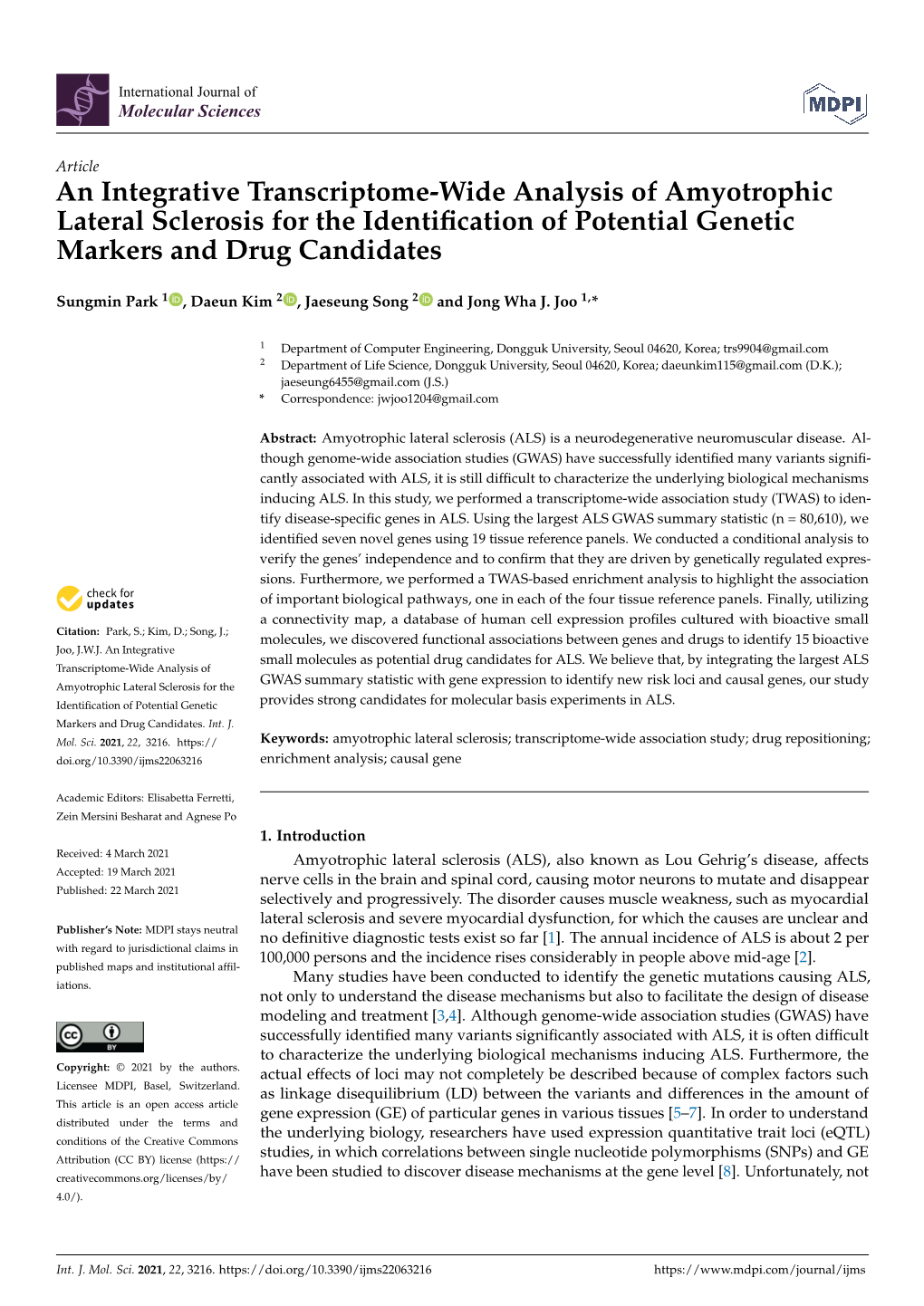 An Integrative Transcriptome-Wide Analysis of Amyotrophic Lateral Sclerosis for the Identiﬁcation of Potential Genetic Markers and Drug Candidates