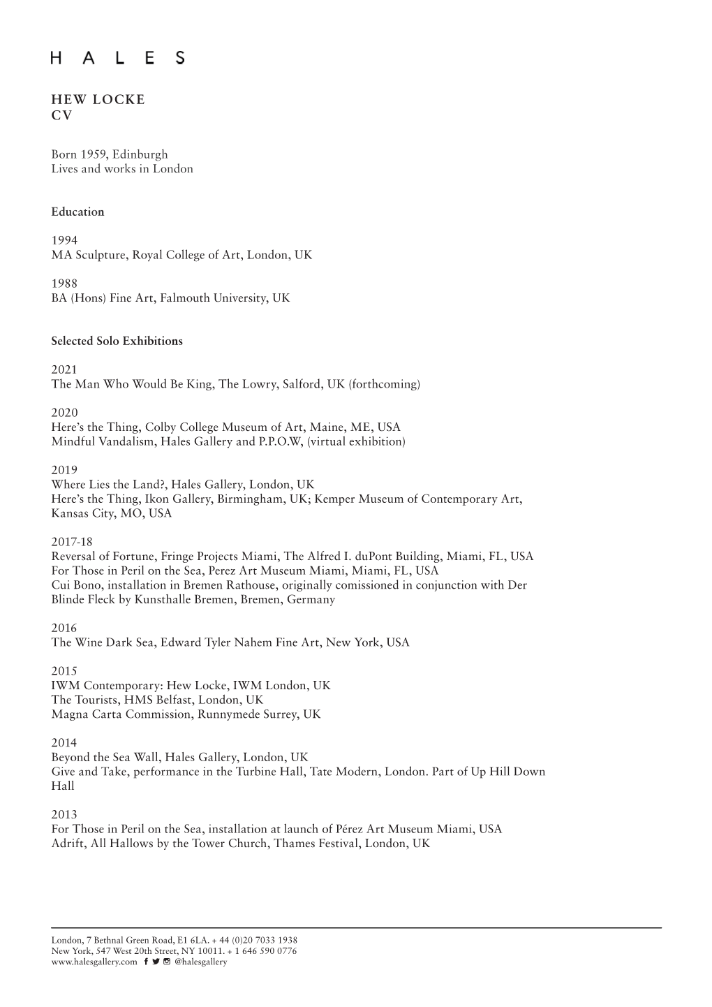 Hew Locke Cv