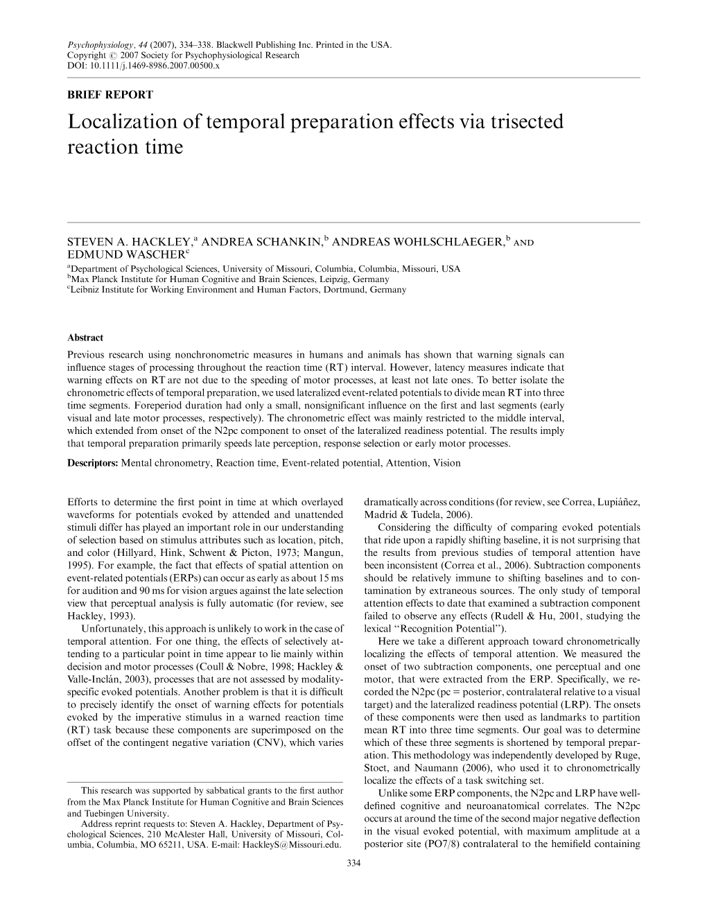 Localization of Temporal Preparation Effects Via Trisected Reaction Time