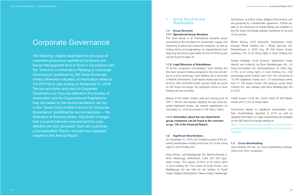 Corporate Governance Corporate Governance Gurit Annual Report 2019