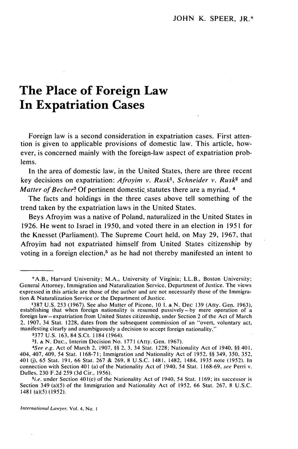 The Place of Foreign Law in Expatriation Cases