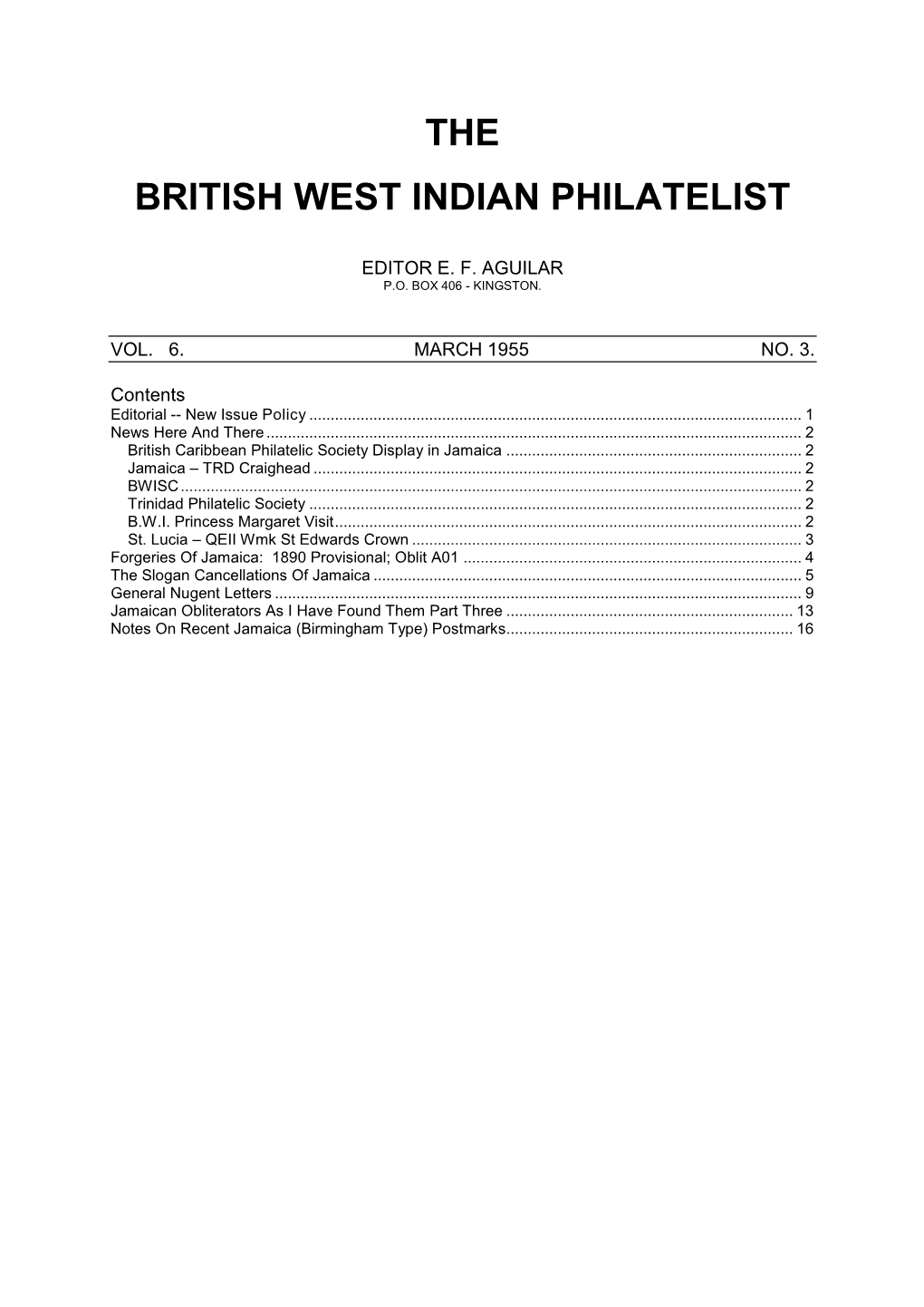 BWI Philatelist Vol 6 #3, 1955