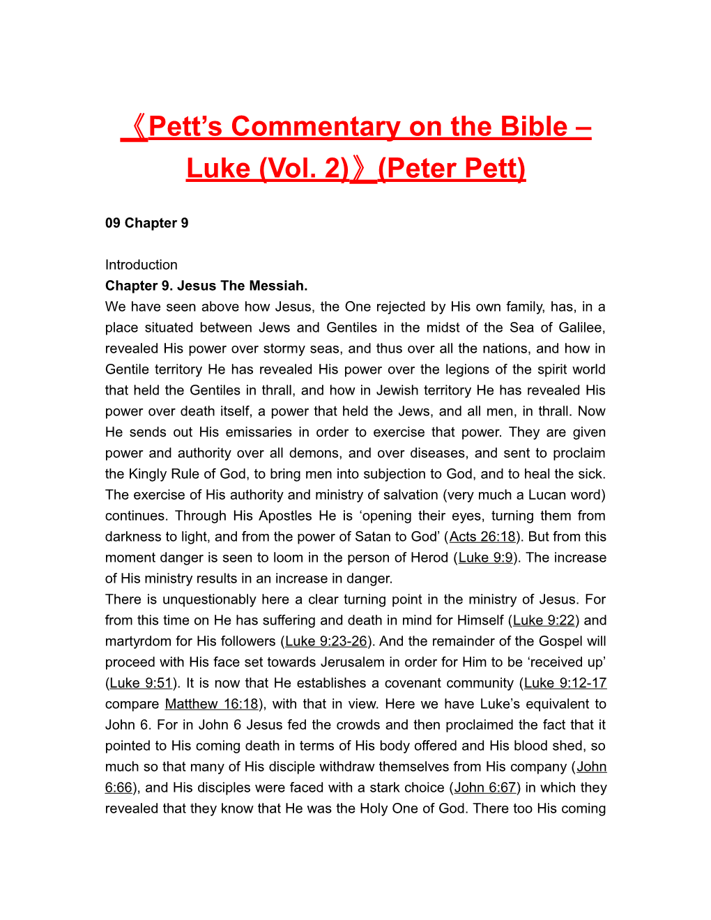 Pett S Commentary on the Bible Luke (Vol. 2) (Peter Pett)