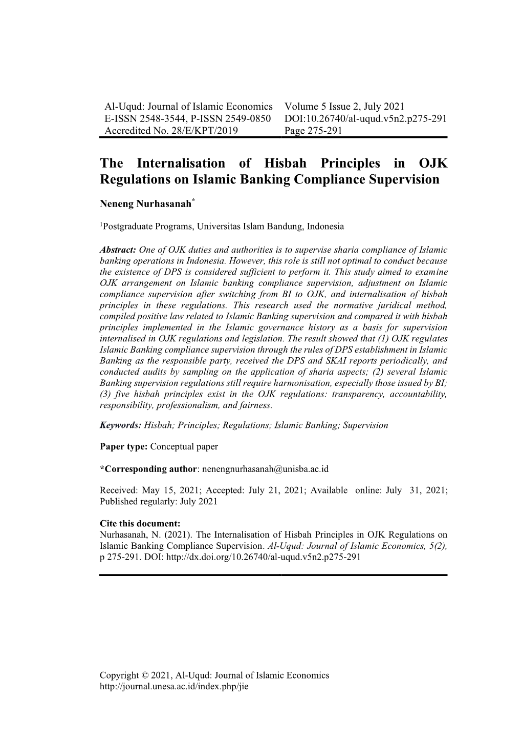 The Internalisation of Hisbah Principles in OJK Regulations on Islamic Banking Compliance Supervision