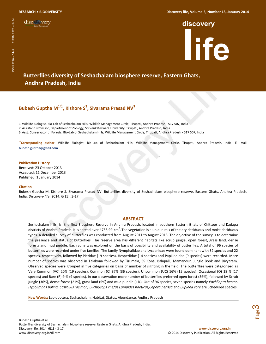 Life, Volume 6, Number 15, January 2014 434 5