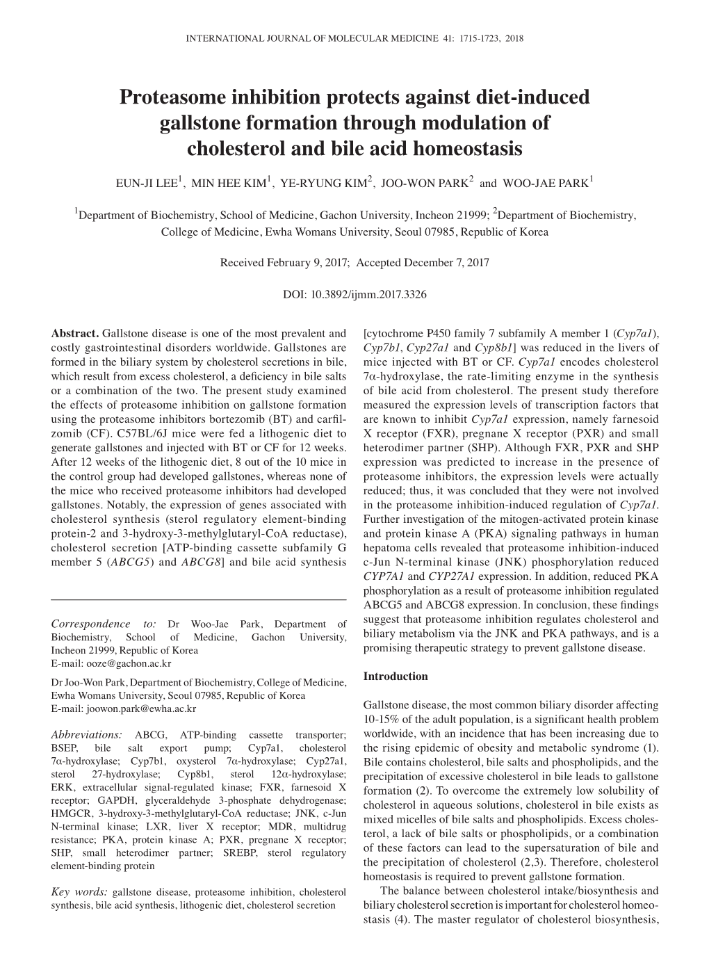 Proteasome Inhibition Protects Against Diet‑Induced Gallstone Formation Through Modulation of Cholesterol and Bile Acid Homeostasis