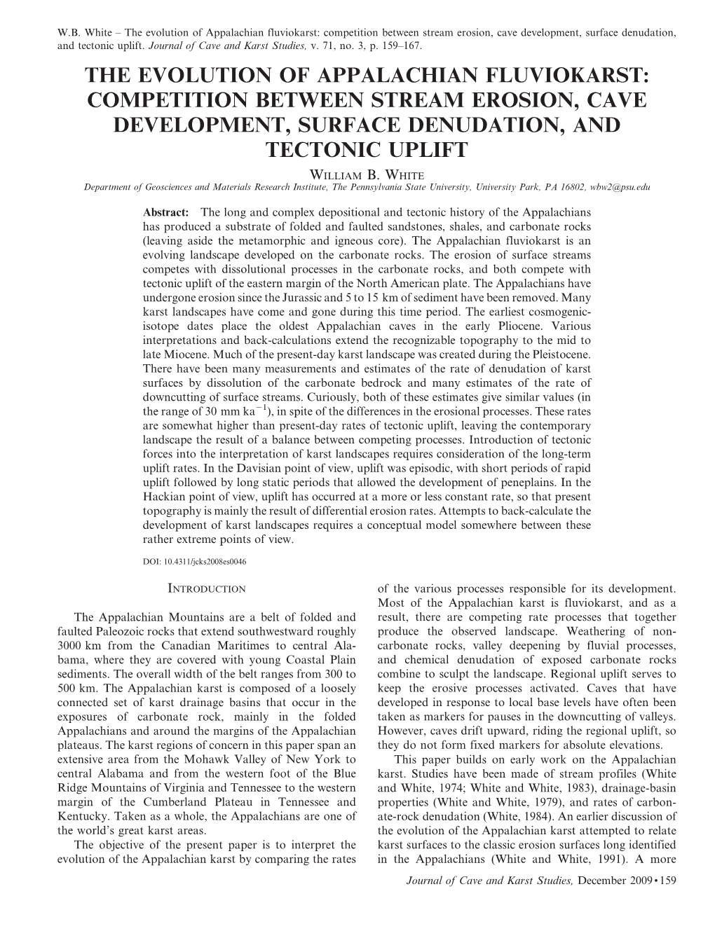 Competition Between Stream Erosion, Cave Development, Surface Denudation, and Tectonic Uplift