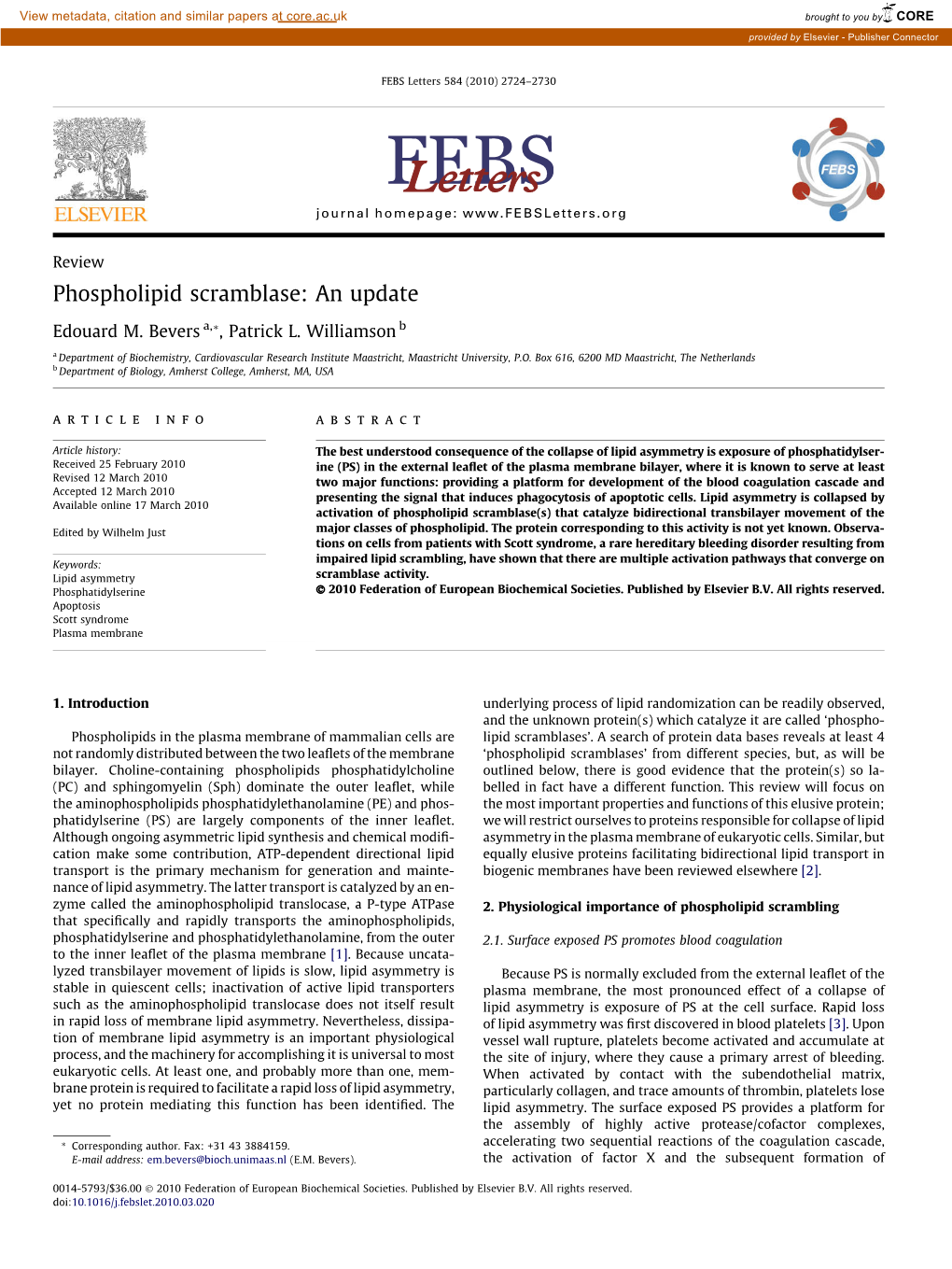 Phospholipid Scramblase: an Update