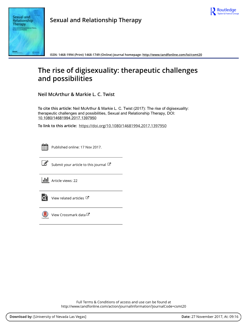 The Rise of Digisexuality: Therapeutic Challenges and Possibilities