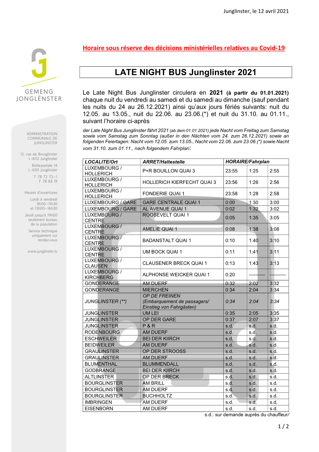 LATE NIGHT BUS Junglinster 2021