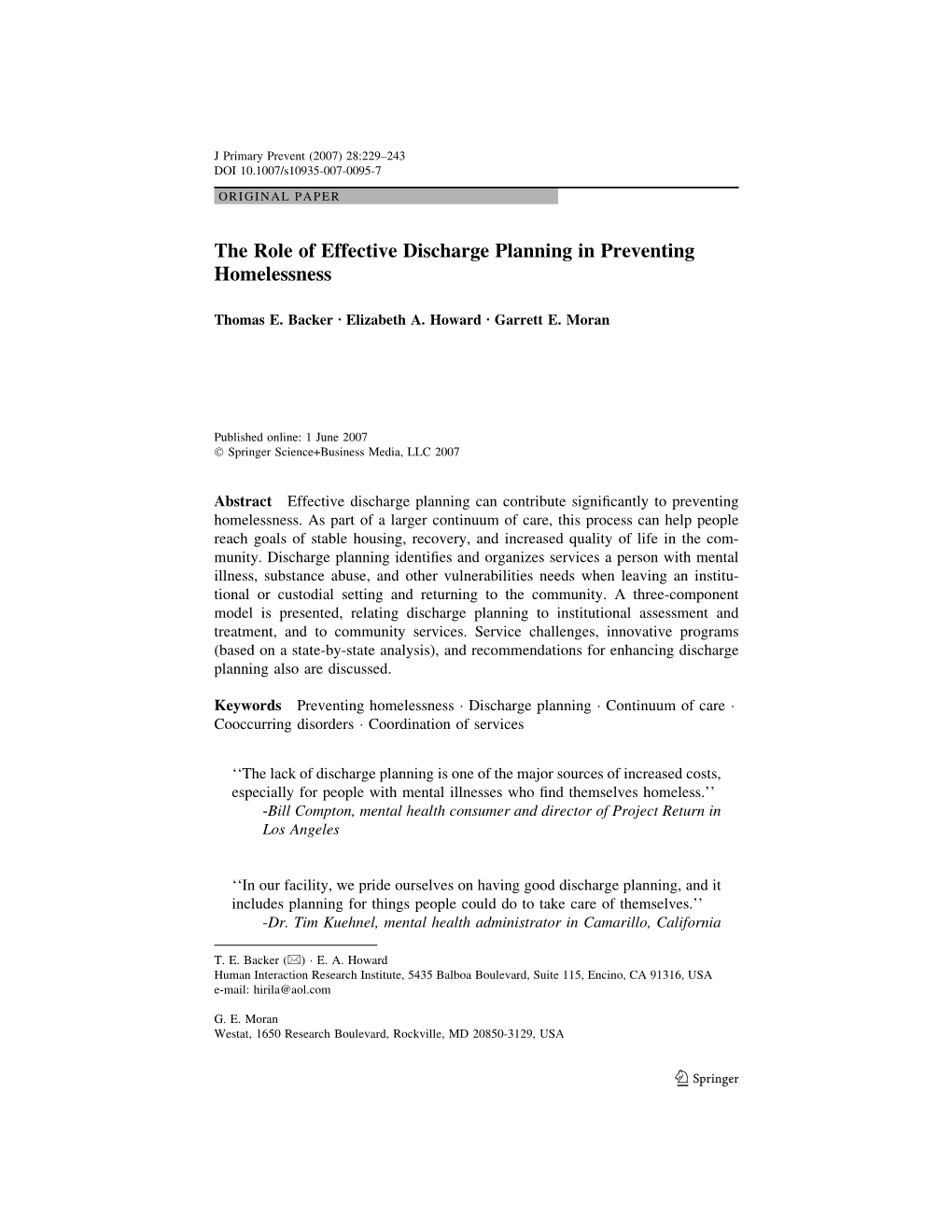 The Role of Effective Discharge Planning in Preventing Homlessness