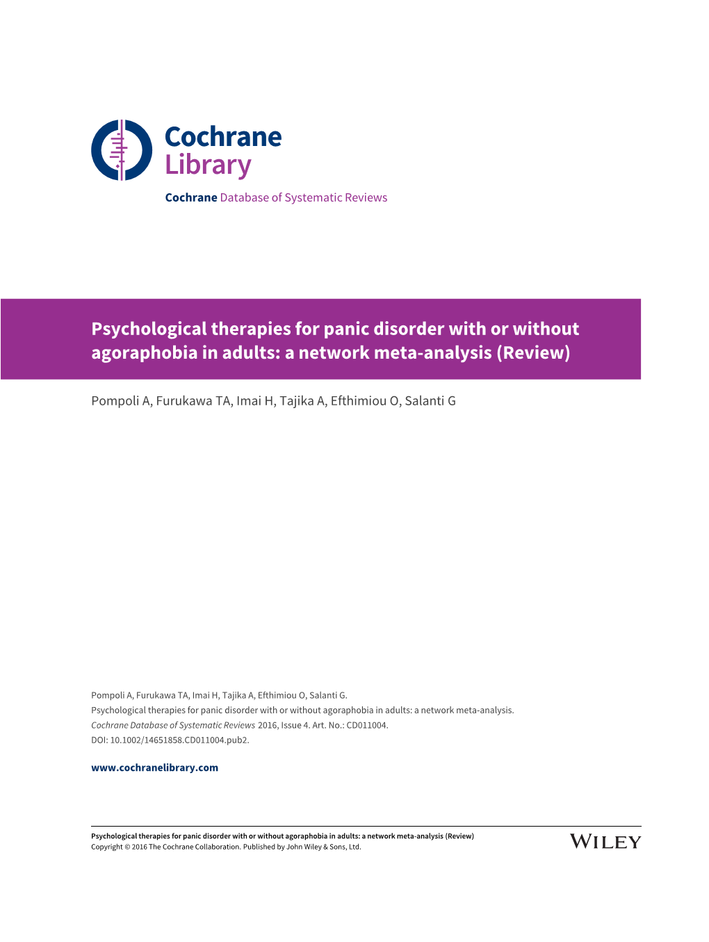 Psychological Therapies for Panic Disorder with Or Without Agoraphobia in Adults: a Network Meta-Analysis (Review)