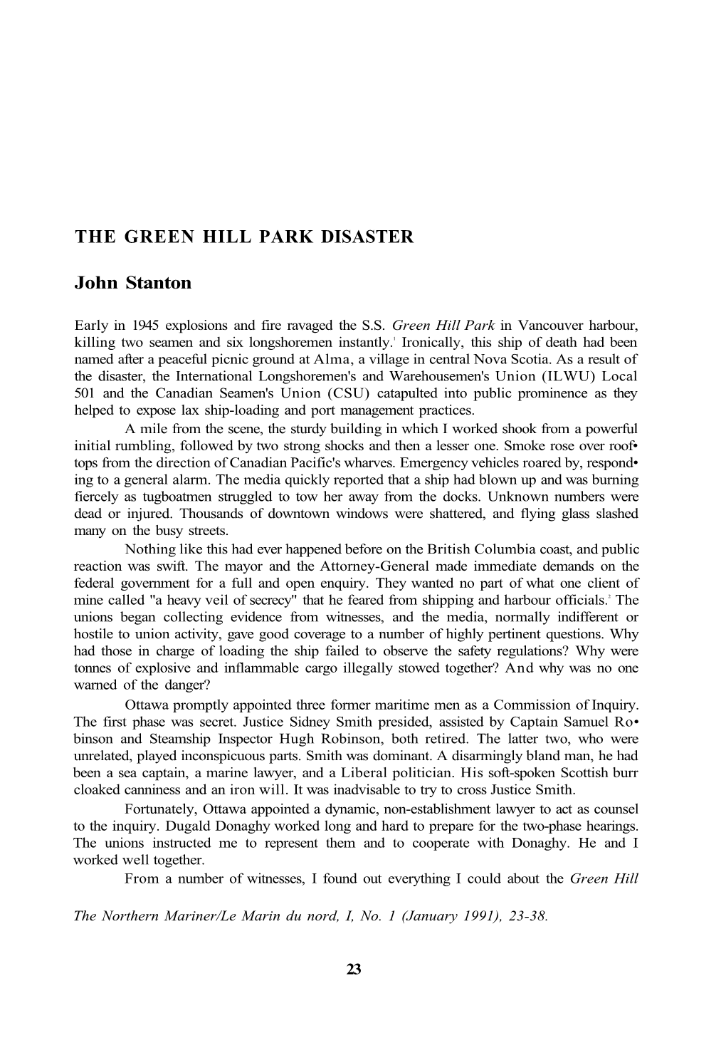 THE GREEN HILL PARK DISASTER Tnm 1 1 23-38