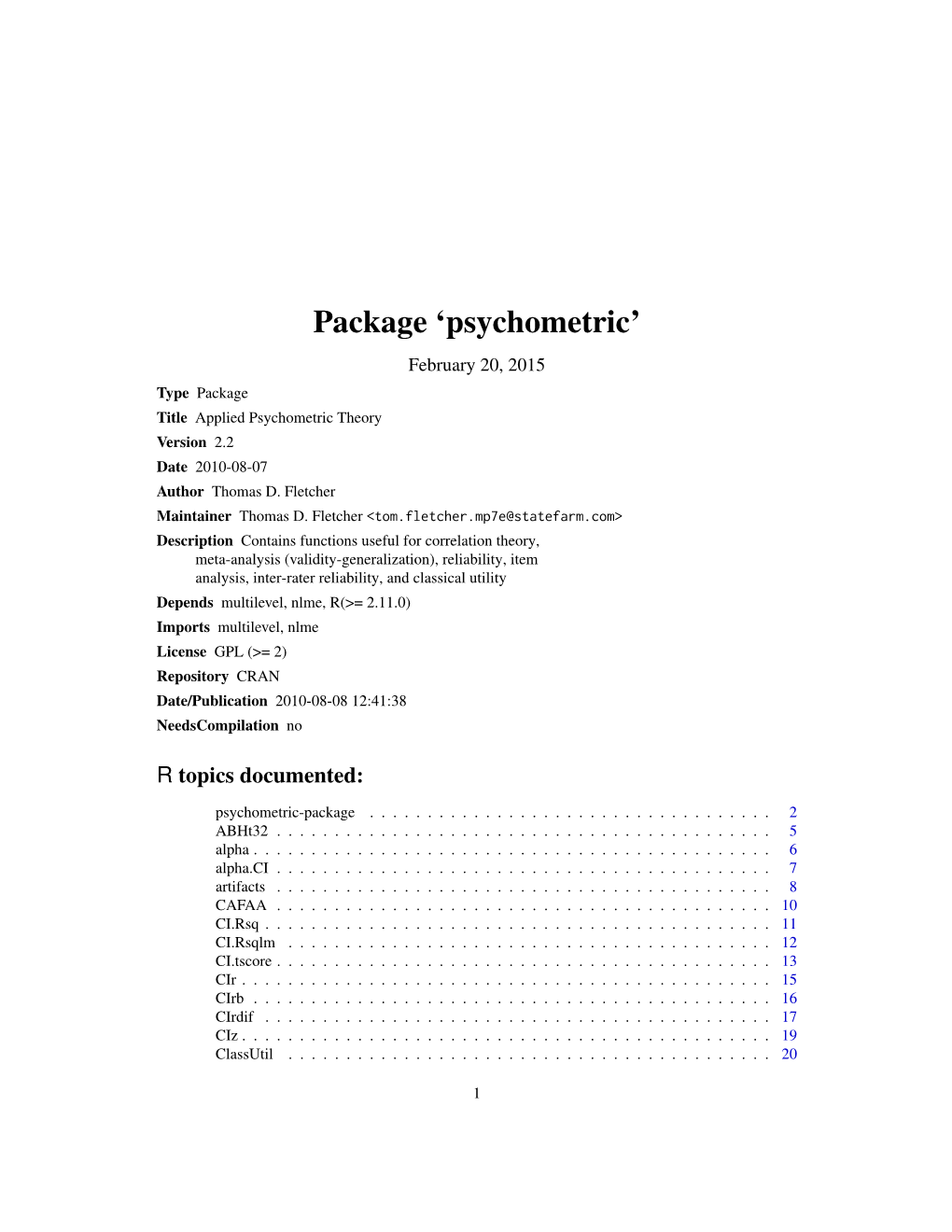 Package 'Psychometric'