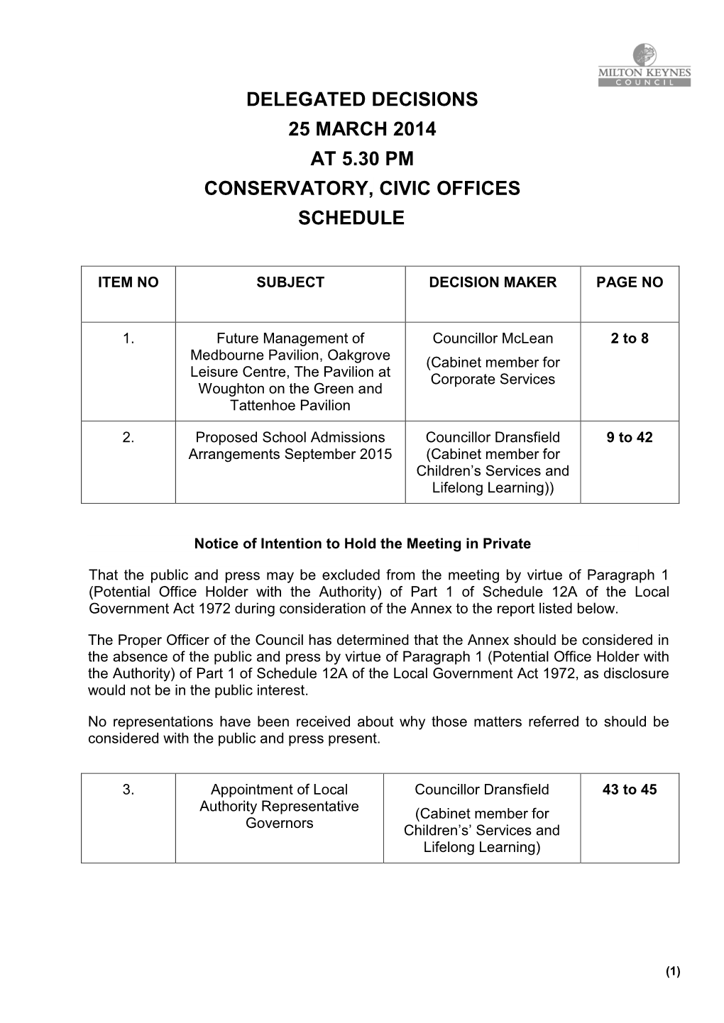 Delegated Decisions – 5 July 2011