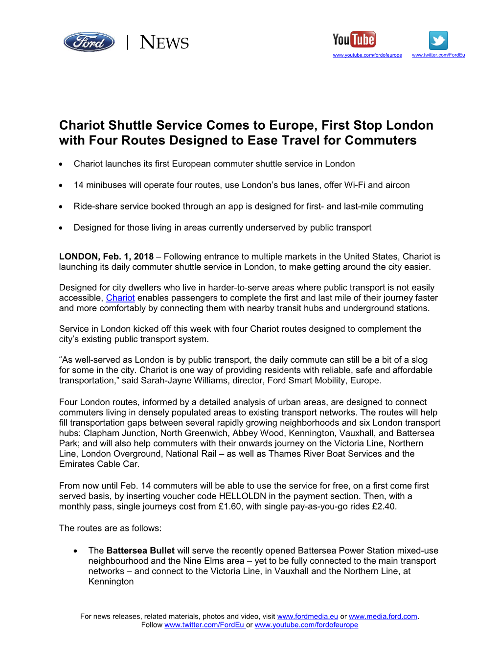 Chariot Shuttle Service Comes to Europe, First Stop London with Four Routes Designed to Ease Travel for Commuters