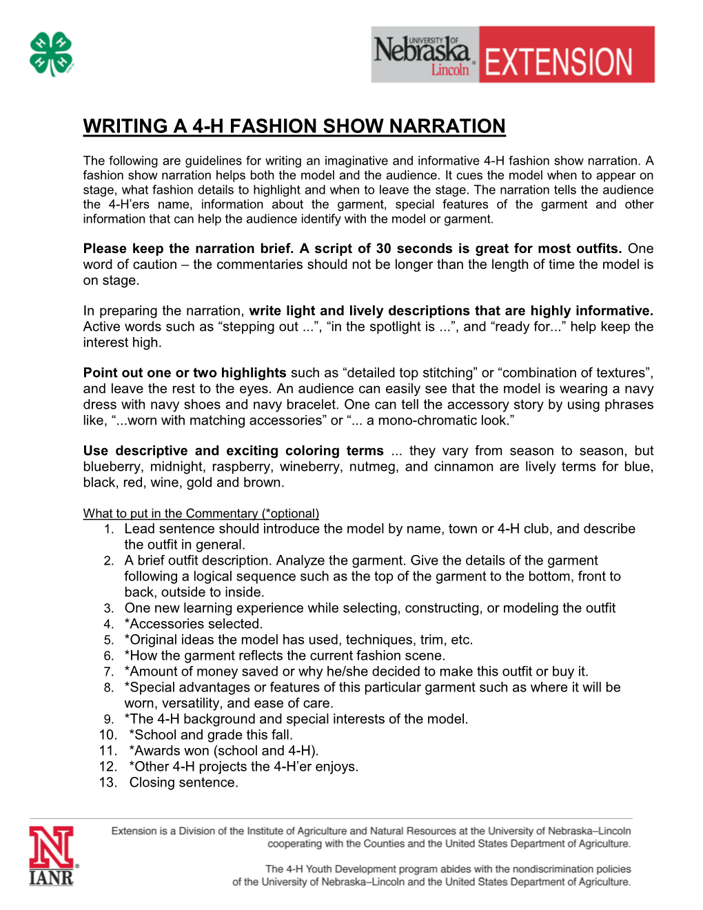 Writing a 4-H Fashion Show Narration