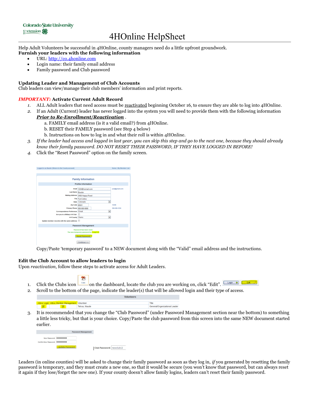 Updating Leader and Management of Club Accounts