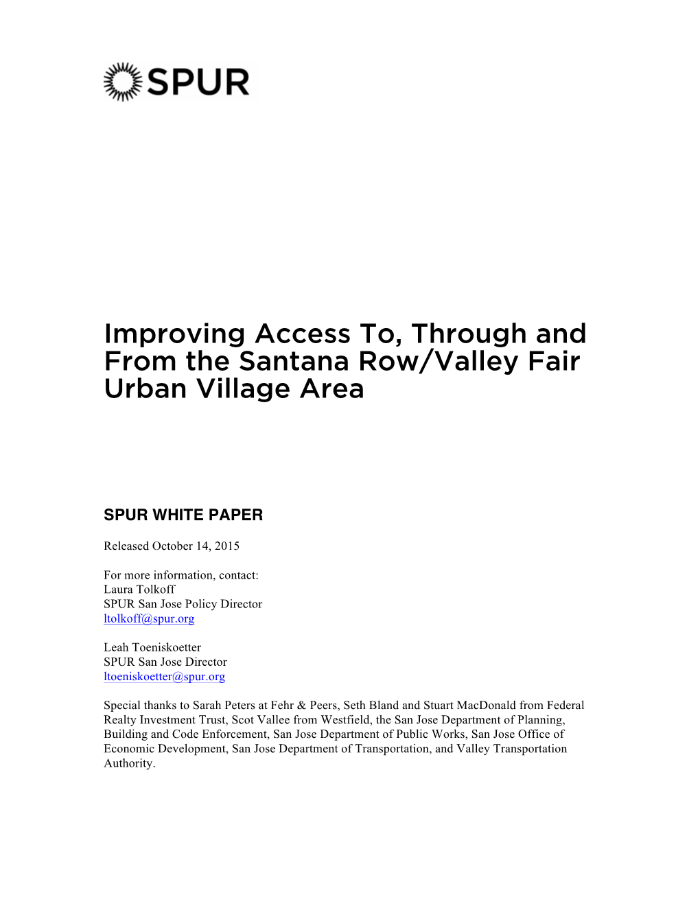 Improving Access To, Through and from the Santana Row/Valley Fair Urban Village Area