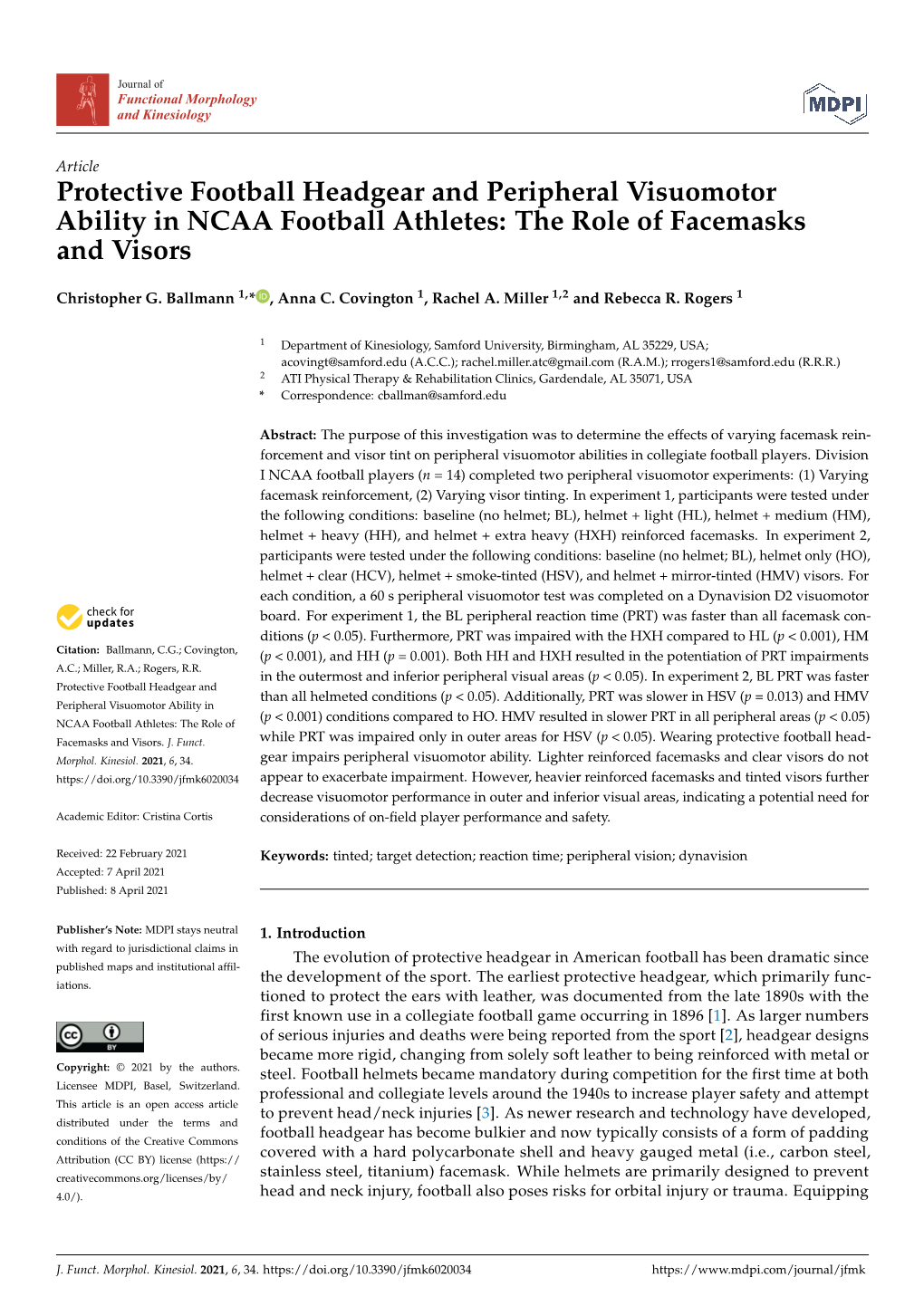 Protective Football Headgear and Peripheral Visuomotor Ability in NCAA Football Athletes: the Role of Facemasks and Visors