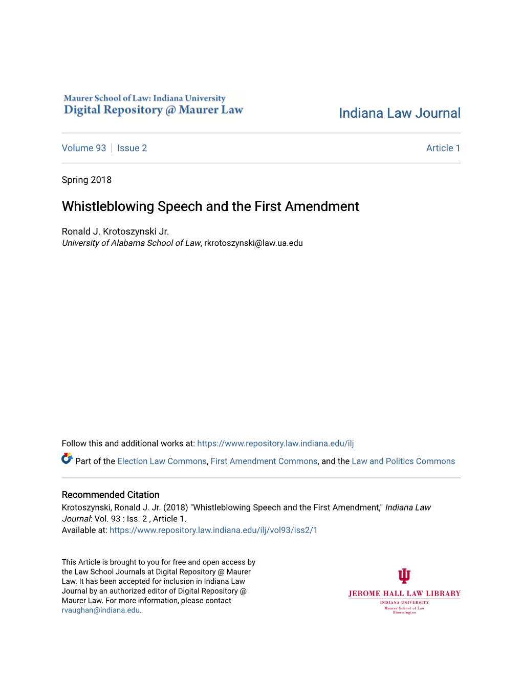 Whistleblowing Speech and the First Amendment