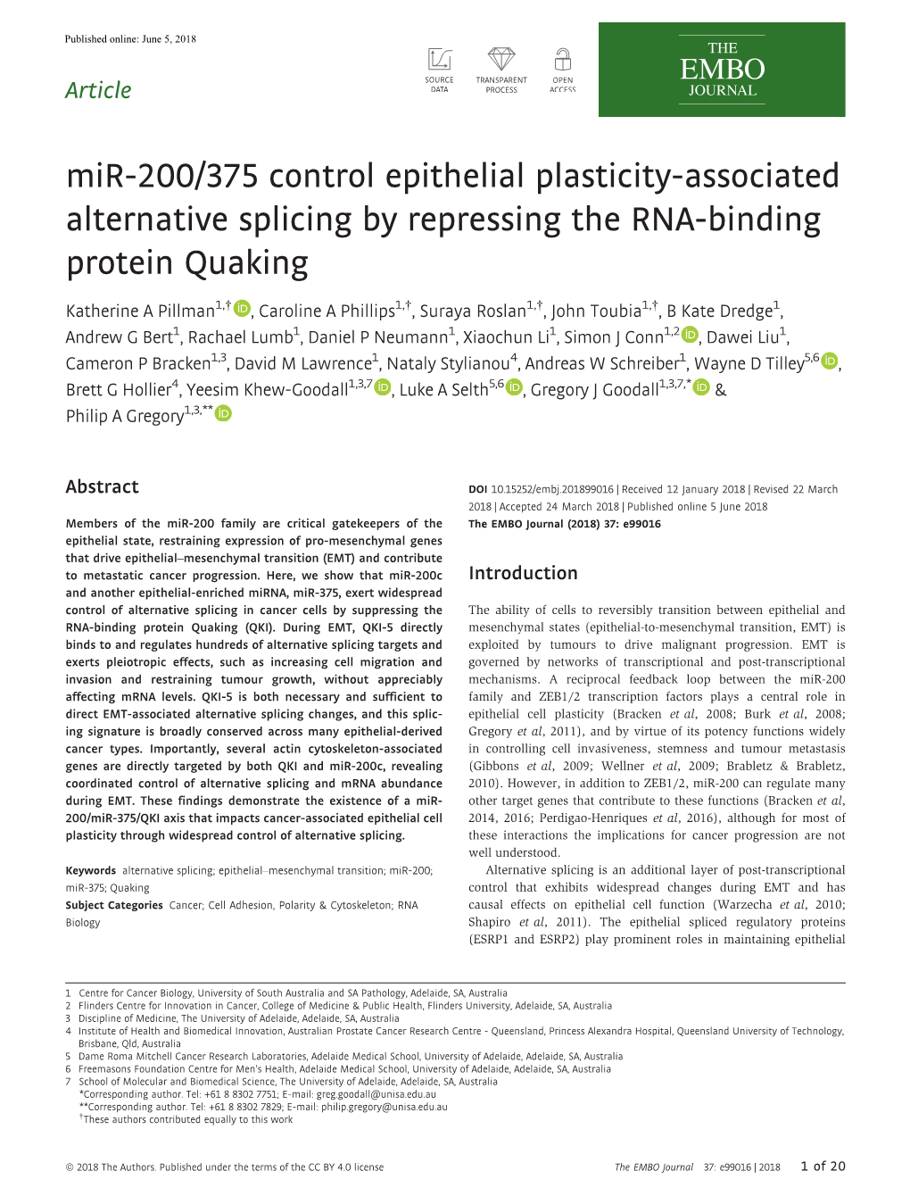 Mir‐200/375 Control Epithelial Plasticity‐Associated Alternative