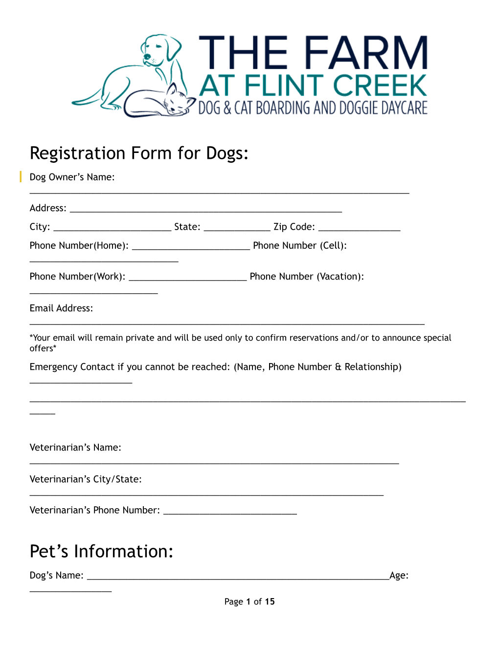 Registration Form for Dogs: Pet's Information