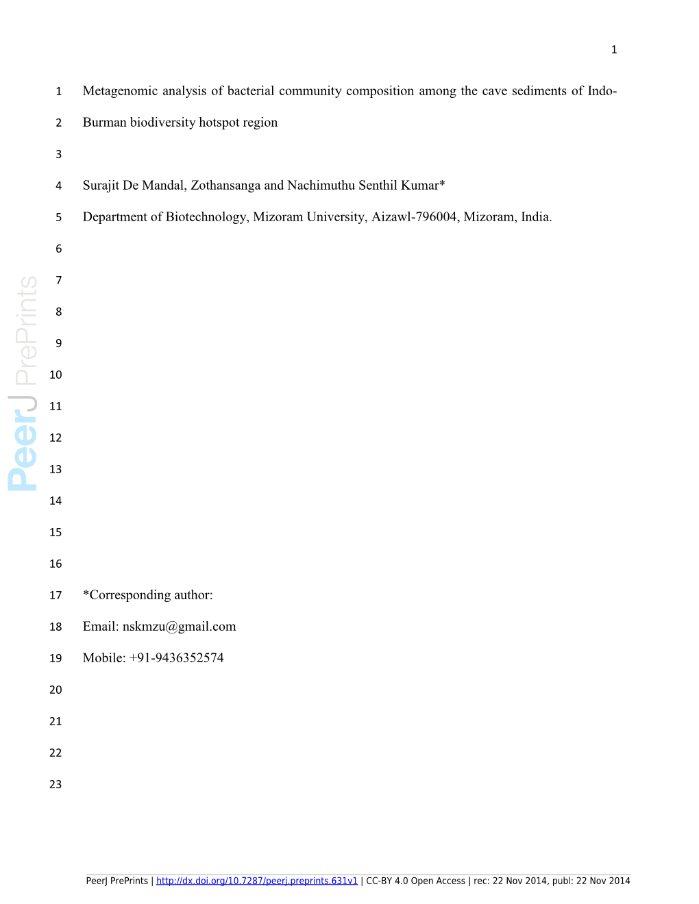 Metagenomic Analysis of Bacterial Community Composition Among the Cave Sediments of Indo