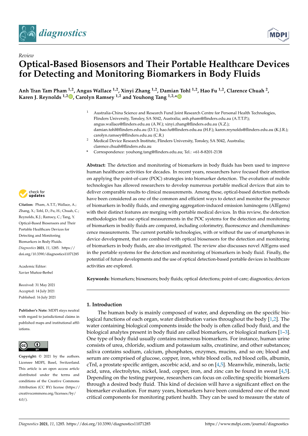 Optical-Based Biosensors and Their Portable Healthcare Devices for Detecting and Monitoring Biomarkers in Body Fluids