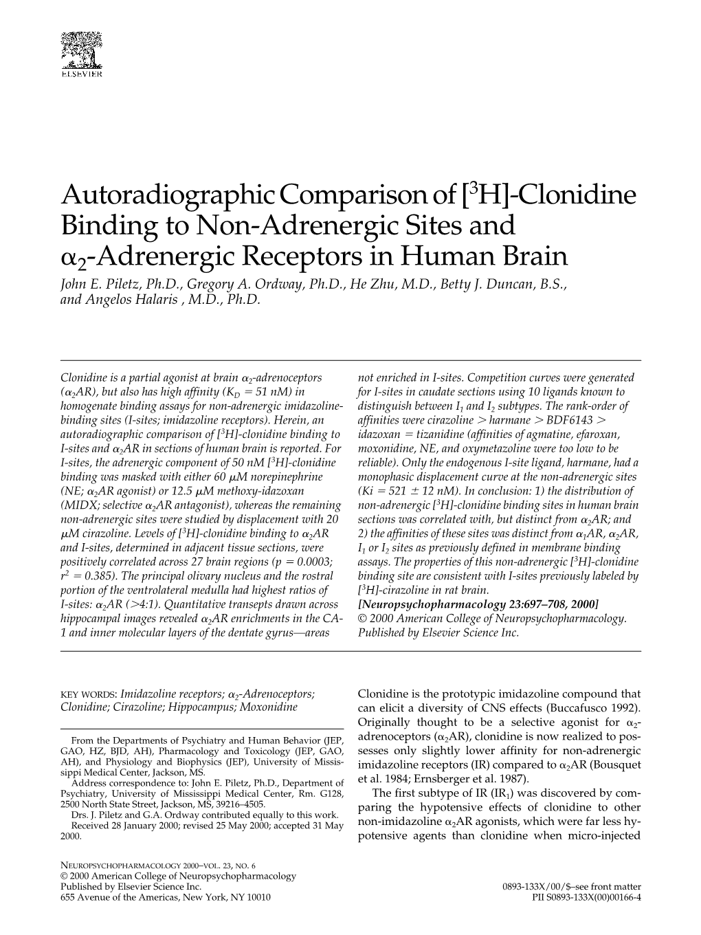 Autoradiographic Comparison of [3H]-Clonidine Binding to Non-Adrenergic Sites and ␣ 2-Adrenergic Receptors in Human Brain John E