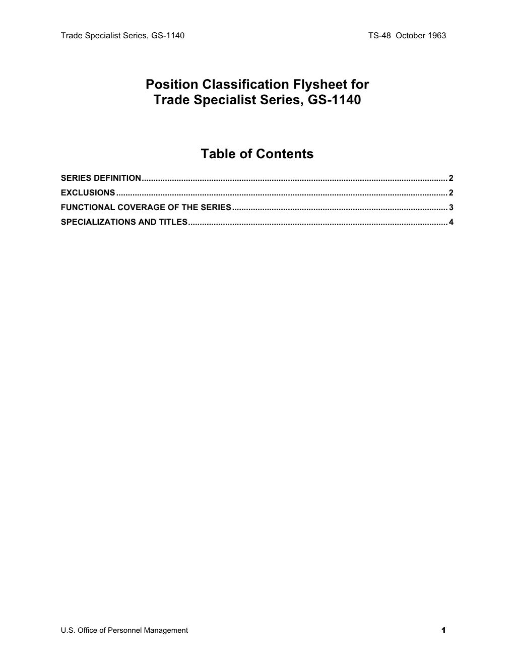 Trade Specialist Series, GS-1140 TS-48 October 1963